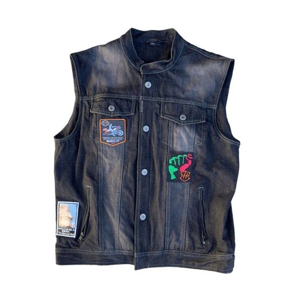 Speed and Strength Rover Denim Motorcycle Vest with Patches Men's Medium (M) - Picture 1 of 8